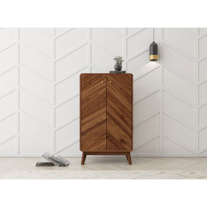 Shoe Cupboard – 2 Door Storage Cabinet with Chevron Detail | Columbian Walnut Finish