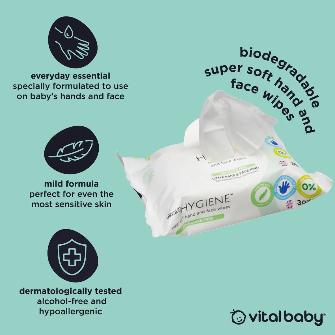 Vital Baby Hygiene Super Soft Hand & Face Wipes Fragrance Free 30 Pack
