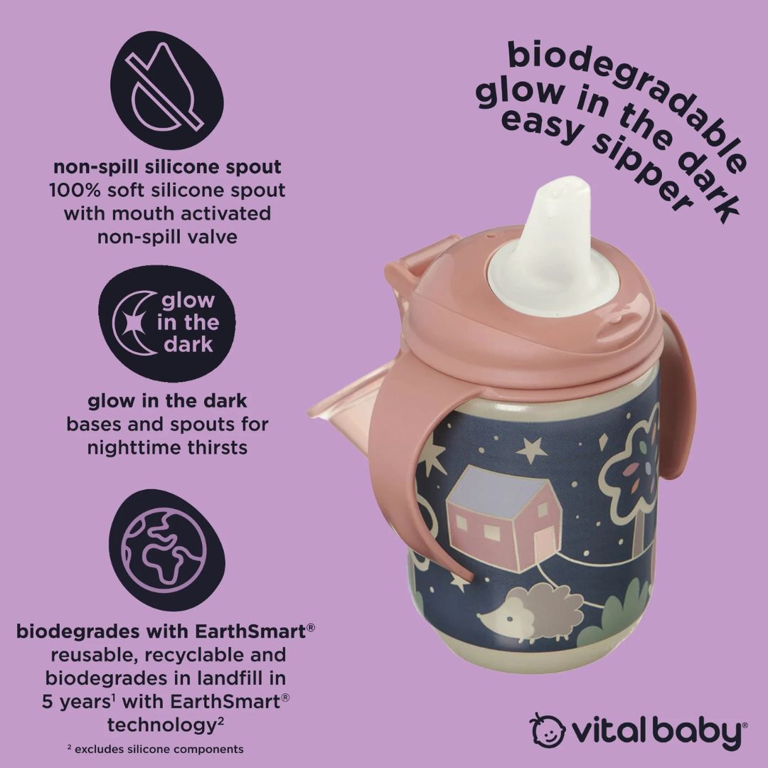Vital Baby Hydrate Easy Sipper 350ml Glow In The Dark 2 Pack Mixed