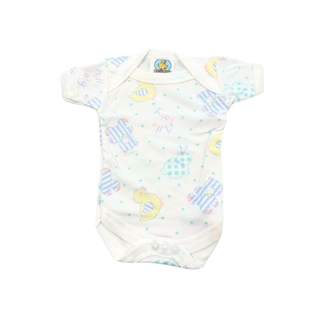 Junior Joy Baby Bodysuits – 3 Pack Printed Cotton for Premature Babies | Short Sleeve, Envelope Neck, Easy Nappy Change