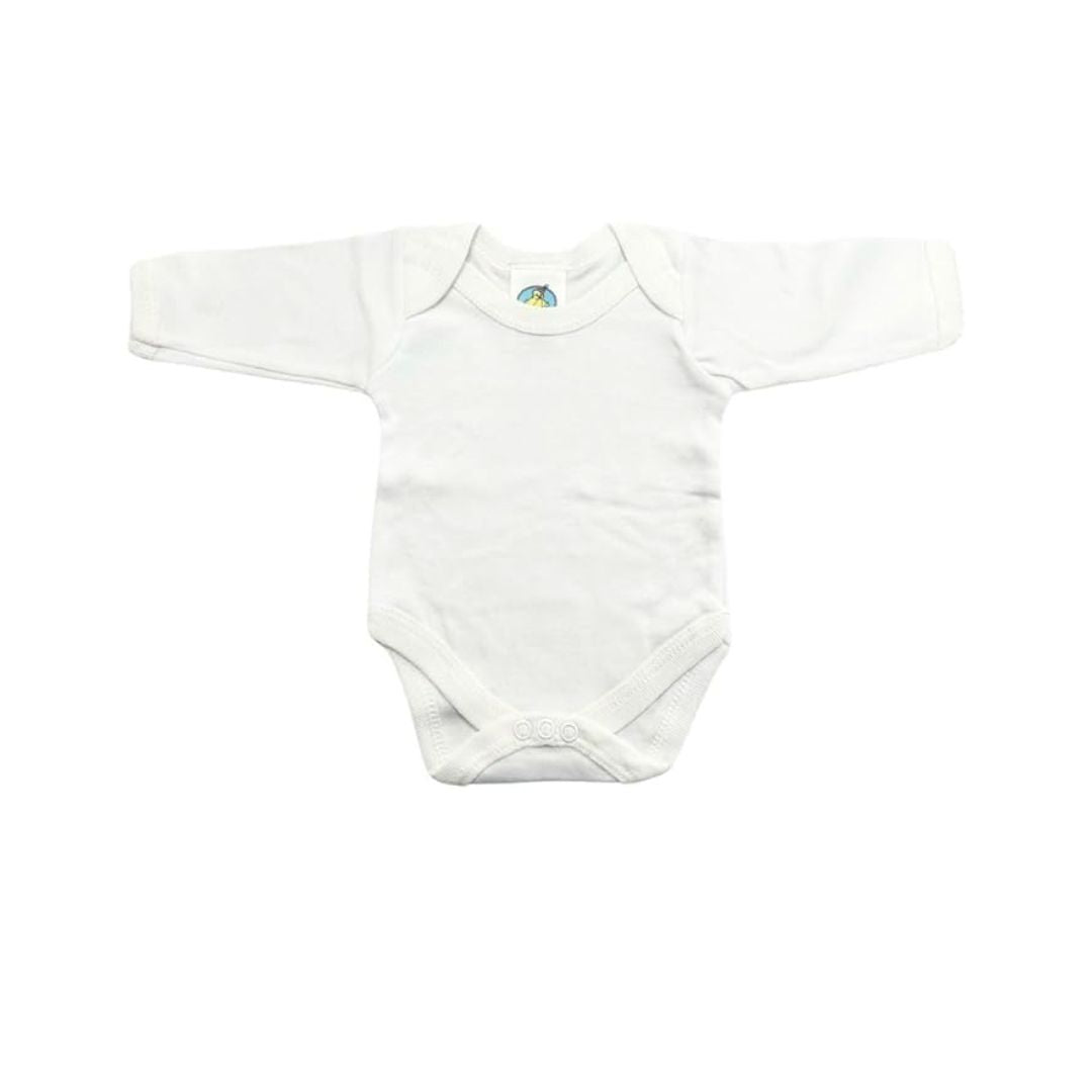 Junior Joy Baby Bodysuits – 2 Pack White, Long Sleeve, Envelope Neck, Super Soft Cotton, Various Size