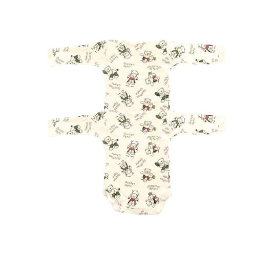 Junior Joy Baby Bodysuits – 2 Pack Cream Printed for Premature Babies | Long Sleeve, Envelope Neck, Easy Nappy Change
