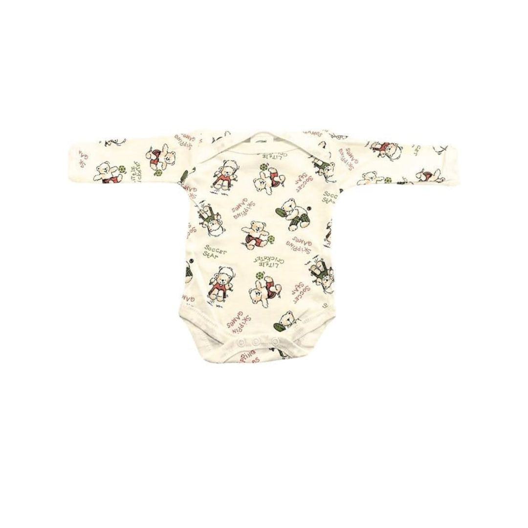 Junior Joy Baby Bodysuits – 2 Pack Cream Printed for Premature Babies | Long Sleeve, Envelope Neck, Easy Nappy Change