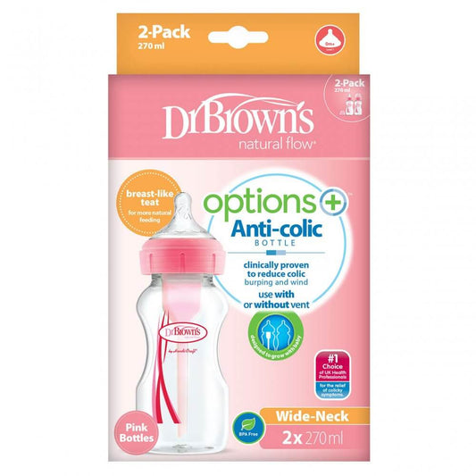 Options+ Anti-Colic 270ml Pink Twin Pack
