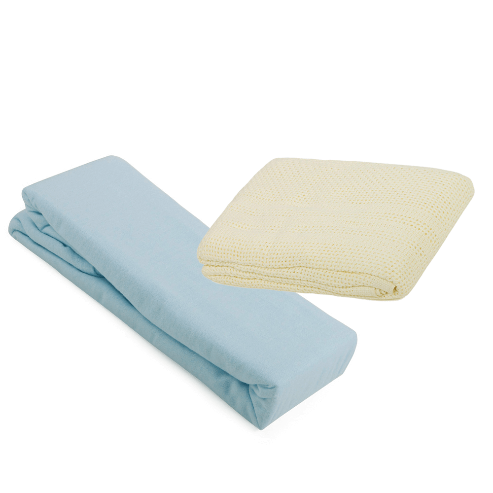 2 Cot Bed Flannelette Sheets & Cellular Blanket Bundle