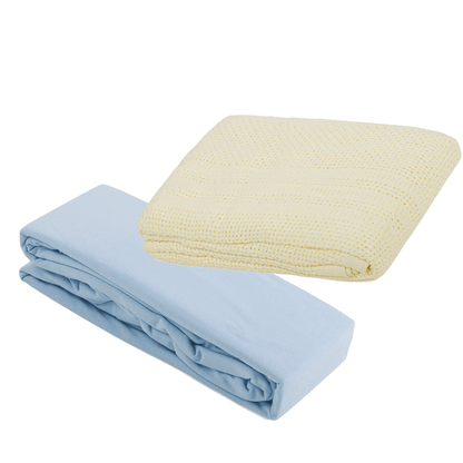 2 Cot Fitted Sheets & Cellular Blanket Bundle