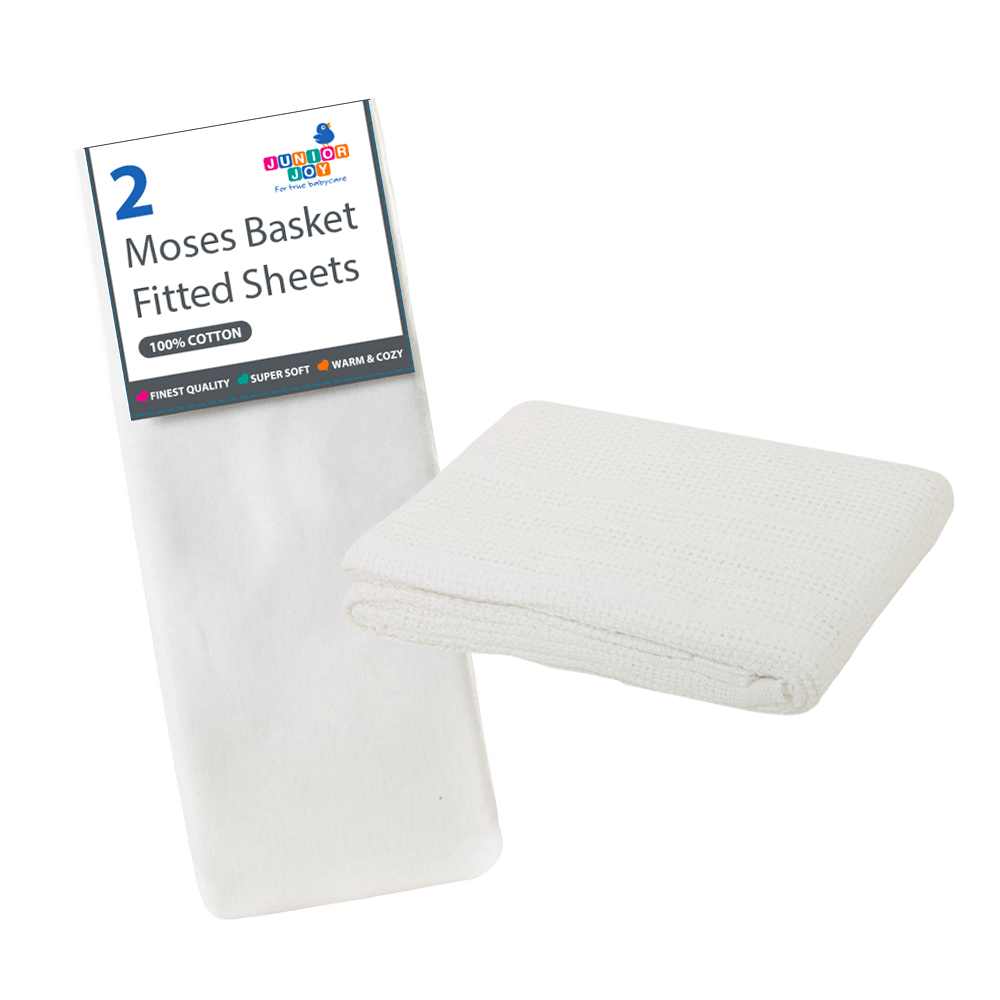 2 Moses Basket Fitted Sheets & Cellular Blanket Bundle