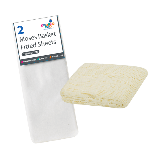 2 Moses Basket Fitted Sheets & Cellular Blanket Bundle