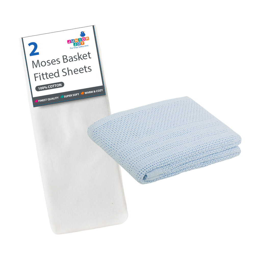 2 Moses Basket Fitted Sheets & Cellular Blanket Bundle