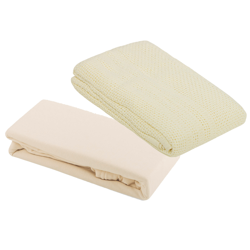 2 Pram Fitted Sheets & Cellular Blanket Bundle