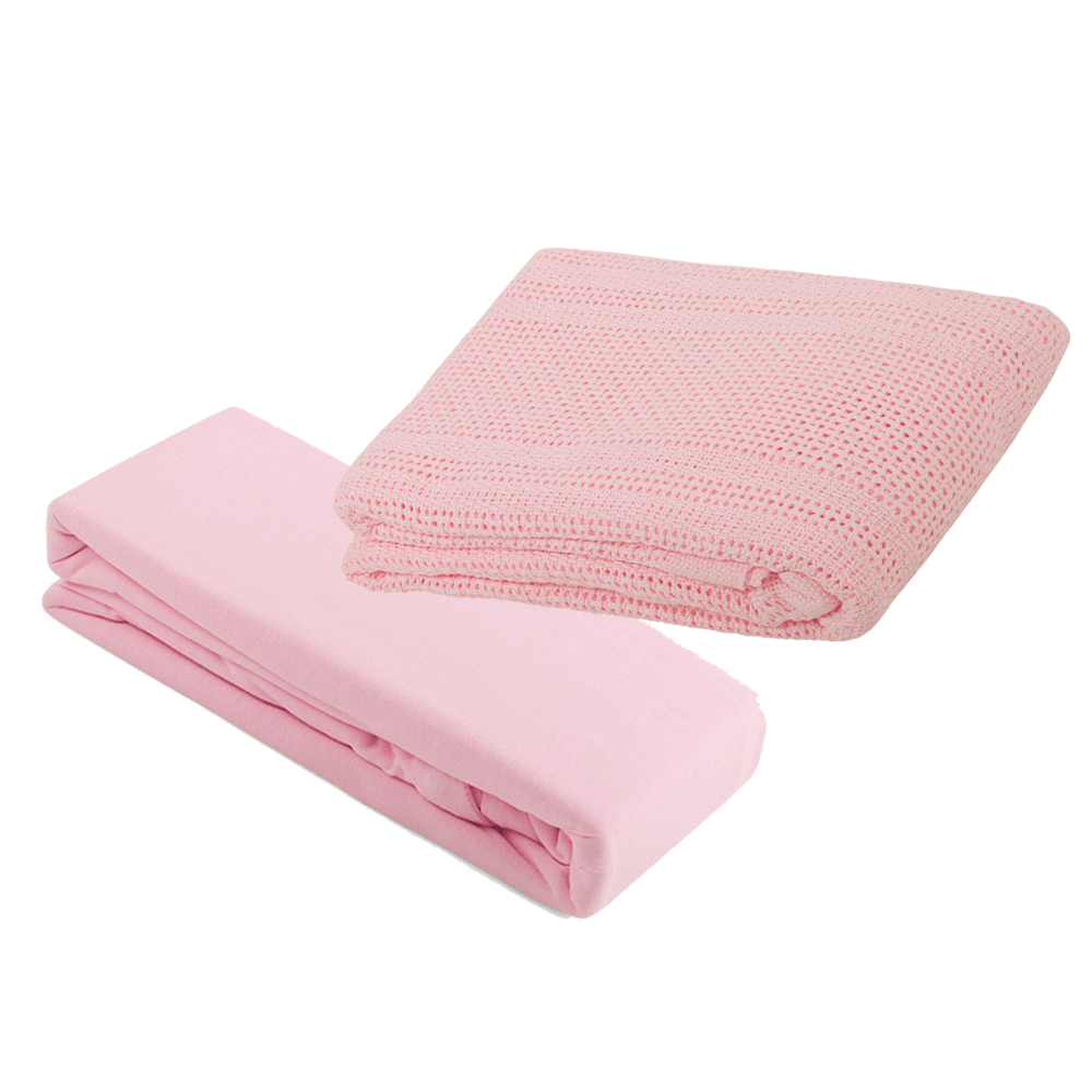 2 Pram Fitted Sheets & Cellular Blanket Bundle