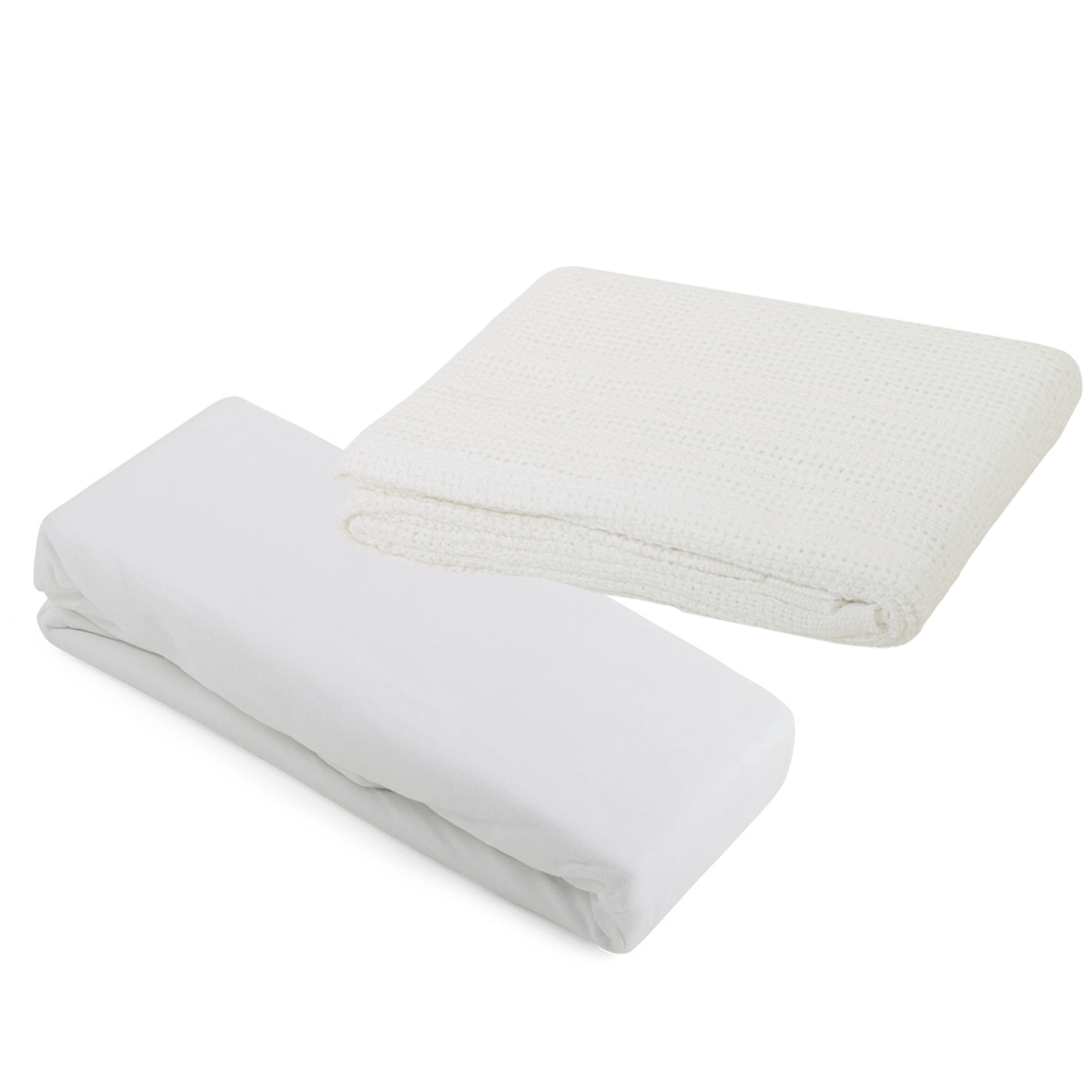 2 Pram Fitted Sheets & Cellular Blanket Bundle