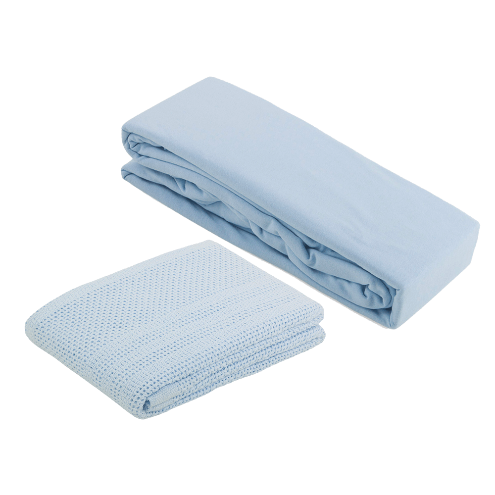 2 Pram Fitted Sheets & Cellular Blanket Bundle