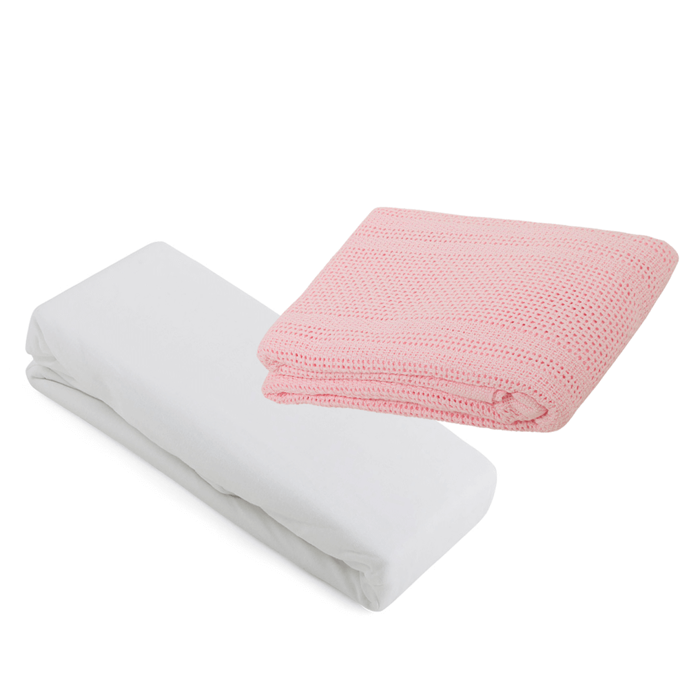 2 Pram Fitted Sheets & Cellular Blanket Bundle