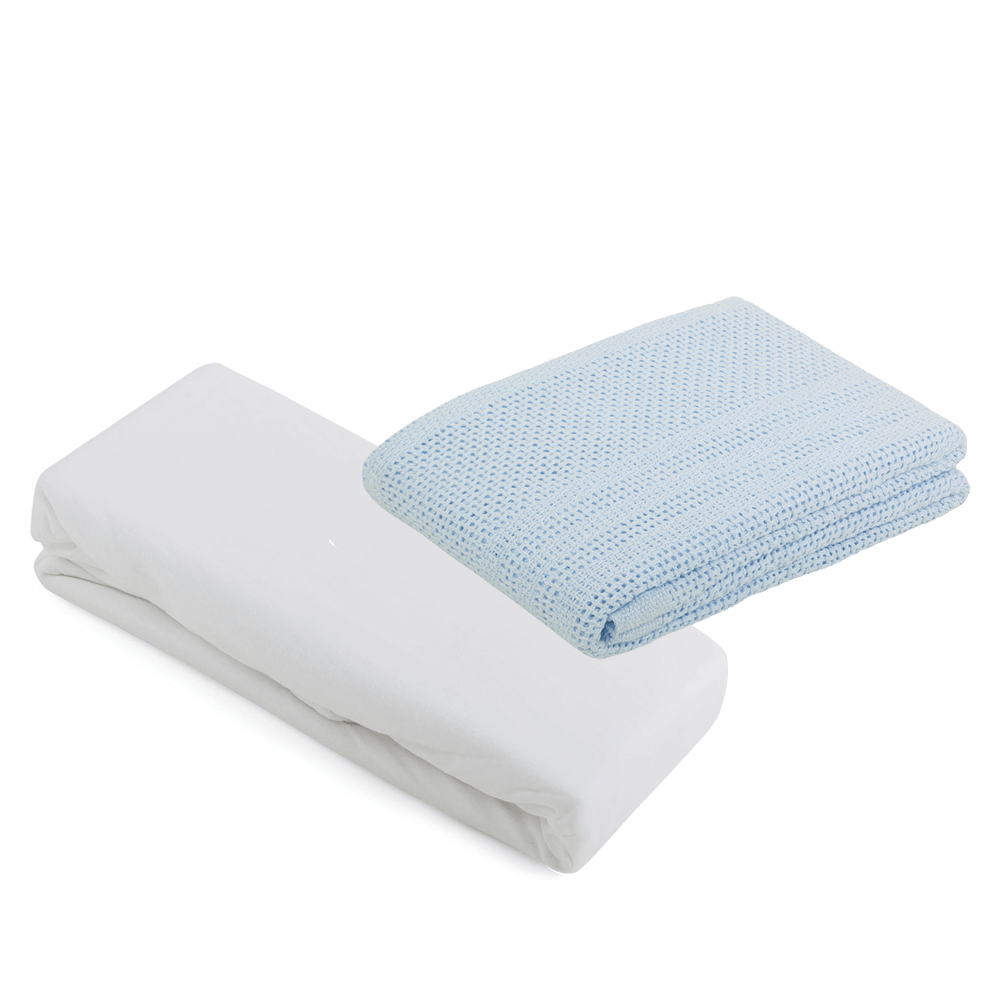 2 Pram Fitted Sheets & Cellular Blanket Bundle