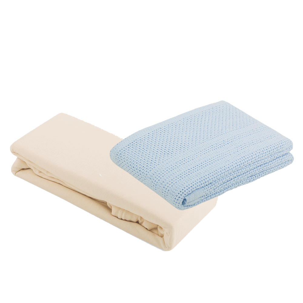 2 Pram Fitted Sheets & Cellular Blanket Bundle