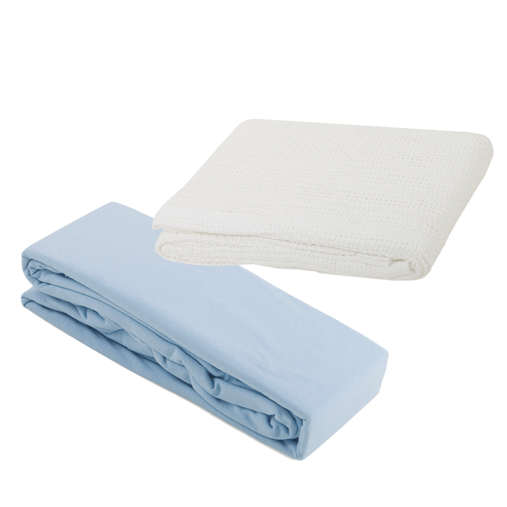 2 Pram Fitted Sheets & Cellular Blanket Bundle