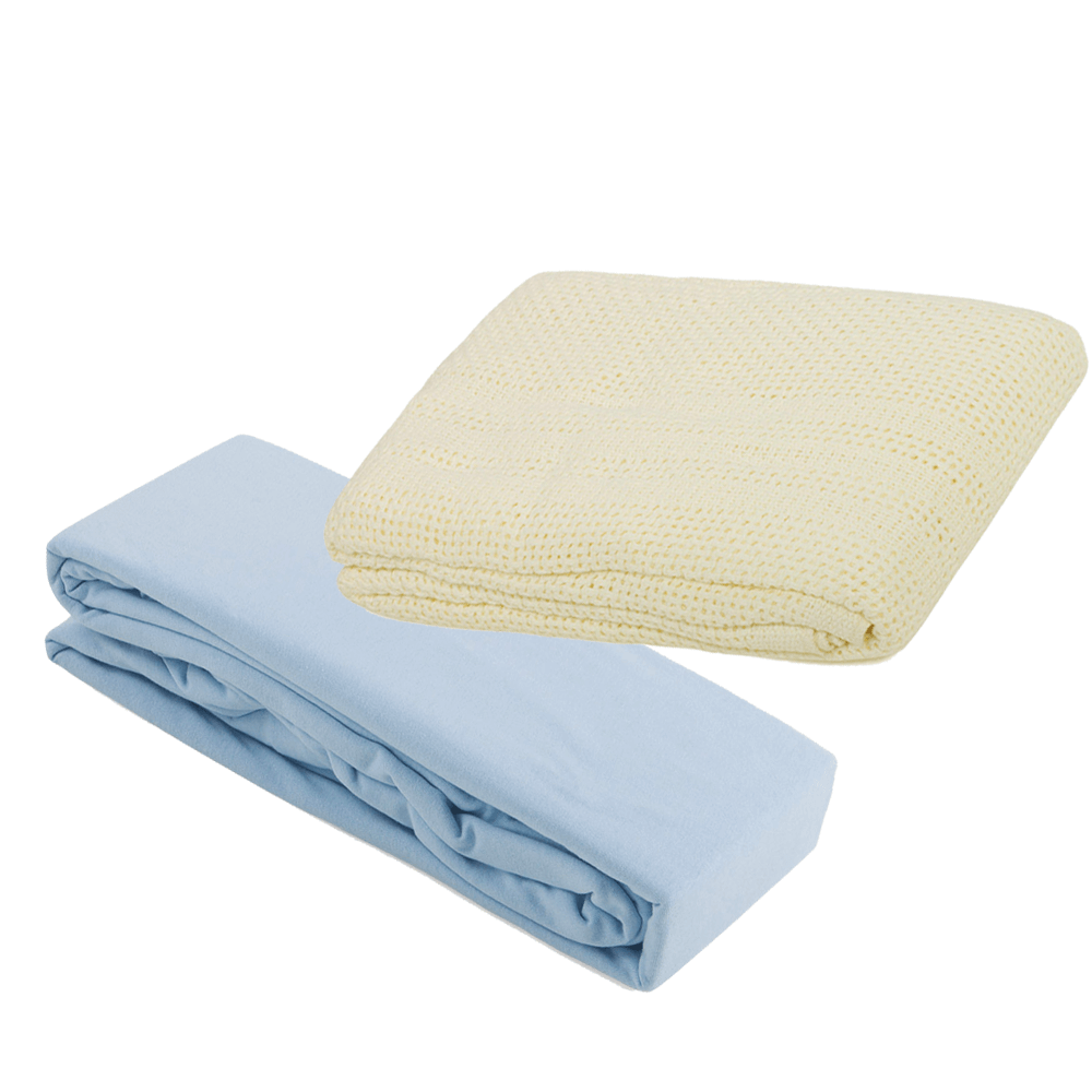 2 Pram Fitted Sheets & Cellular Blanket Bundle