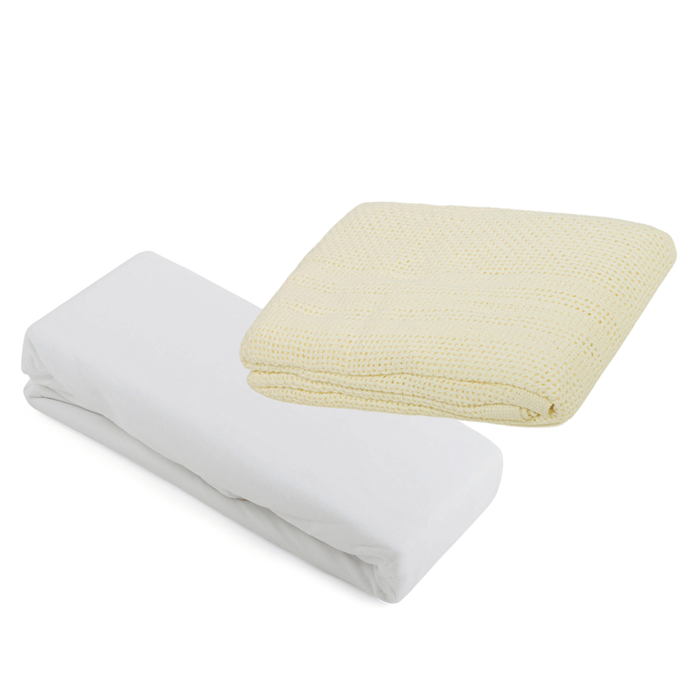 2 Pram Fitted Sheets & Cellular Blanket Bundle