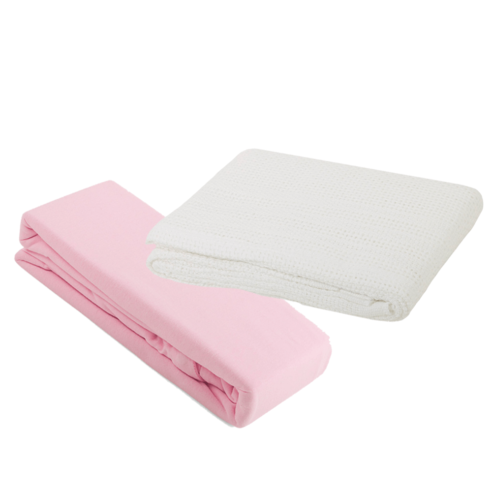 2 Pram Flannelette Sheets & Cellular Blanket Bundle