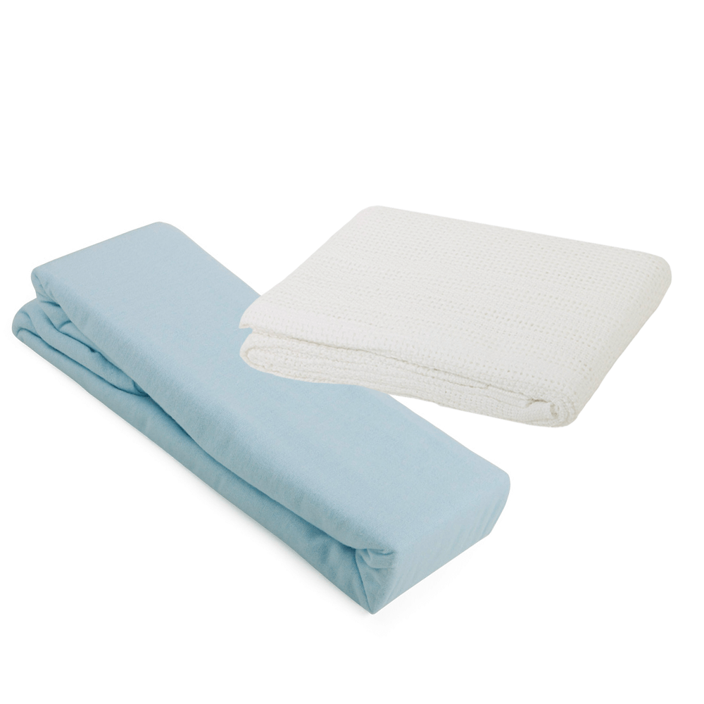 2 Pram Flannelette Sheets & Cellular Blanket Bundle