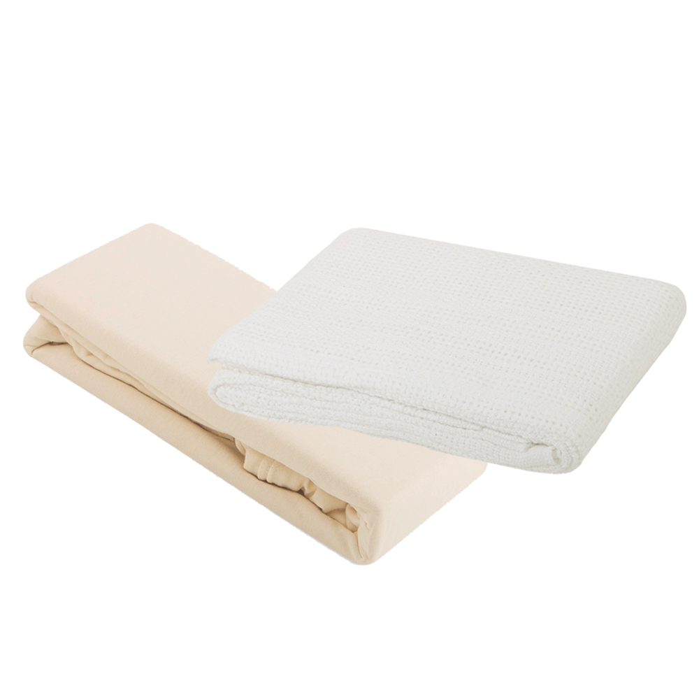 2 Pram Flannelette Sheets & Cellular Blanket Bundle