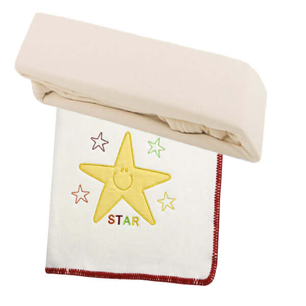 Pram Embroidered Microfleece Blanket & 2 Fitted Sheets Bundle