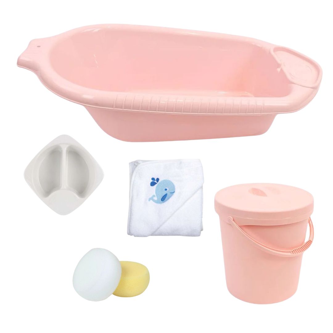 Junior Joy Baby Bath Time Essentials Bundle-Pink – 5 Piece Set