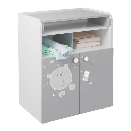 Changing Board Cupboard, Teddy Print - White-Grey