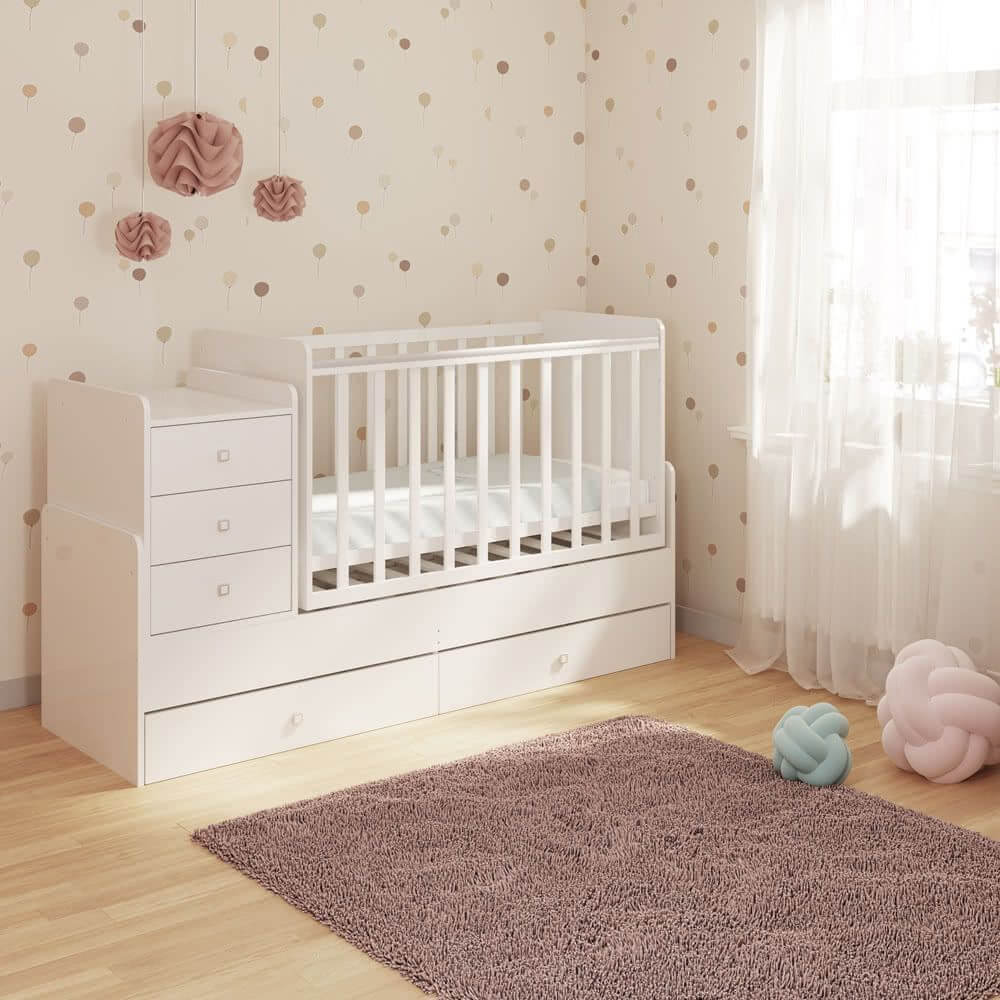 Cot Bed Simple 1100 with Drawer Unit