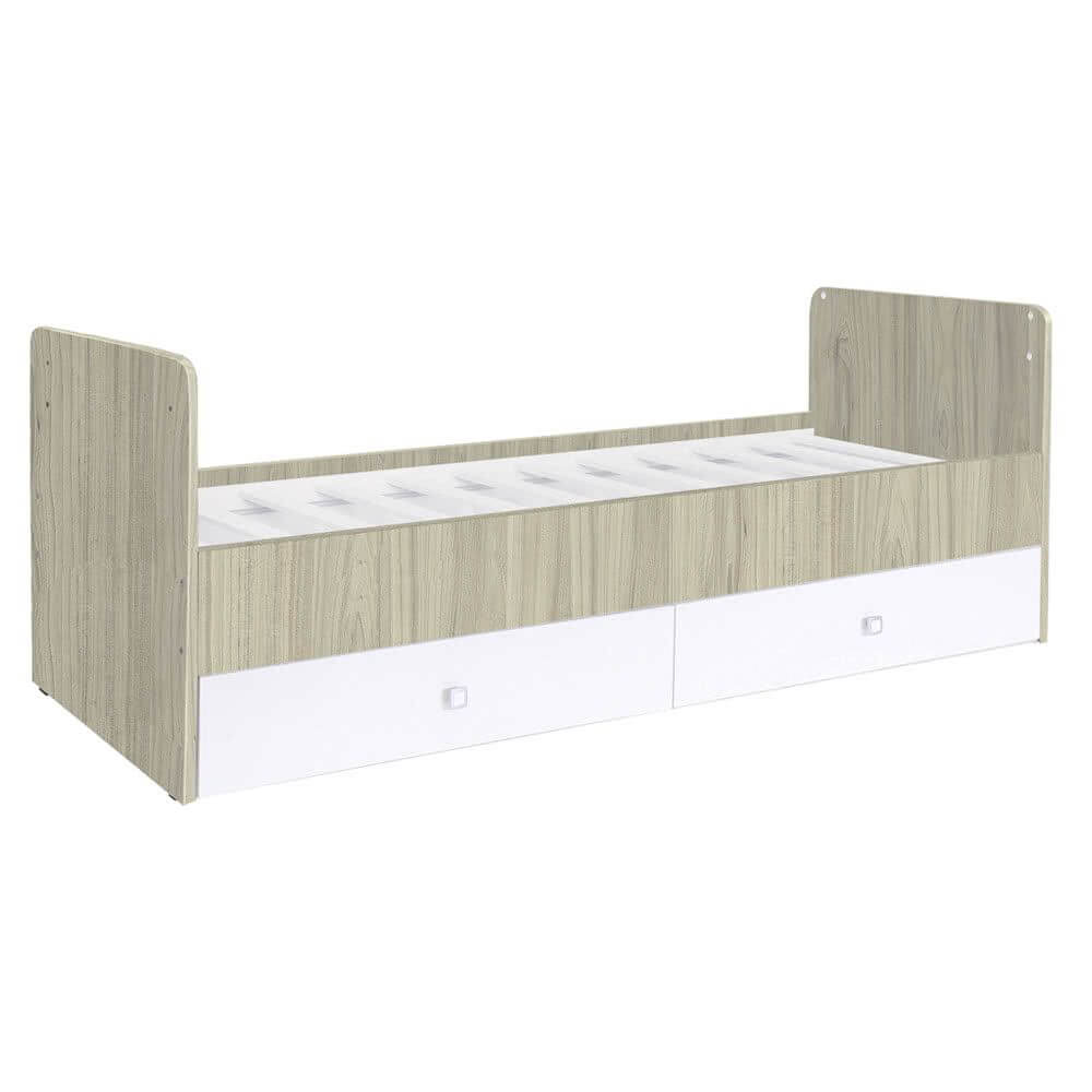 Cot Bed Simple 1100 with Drawer Unit Elm-White