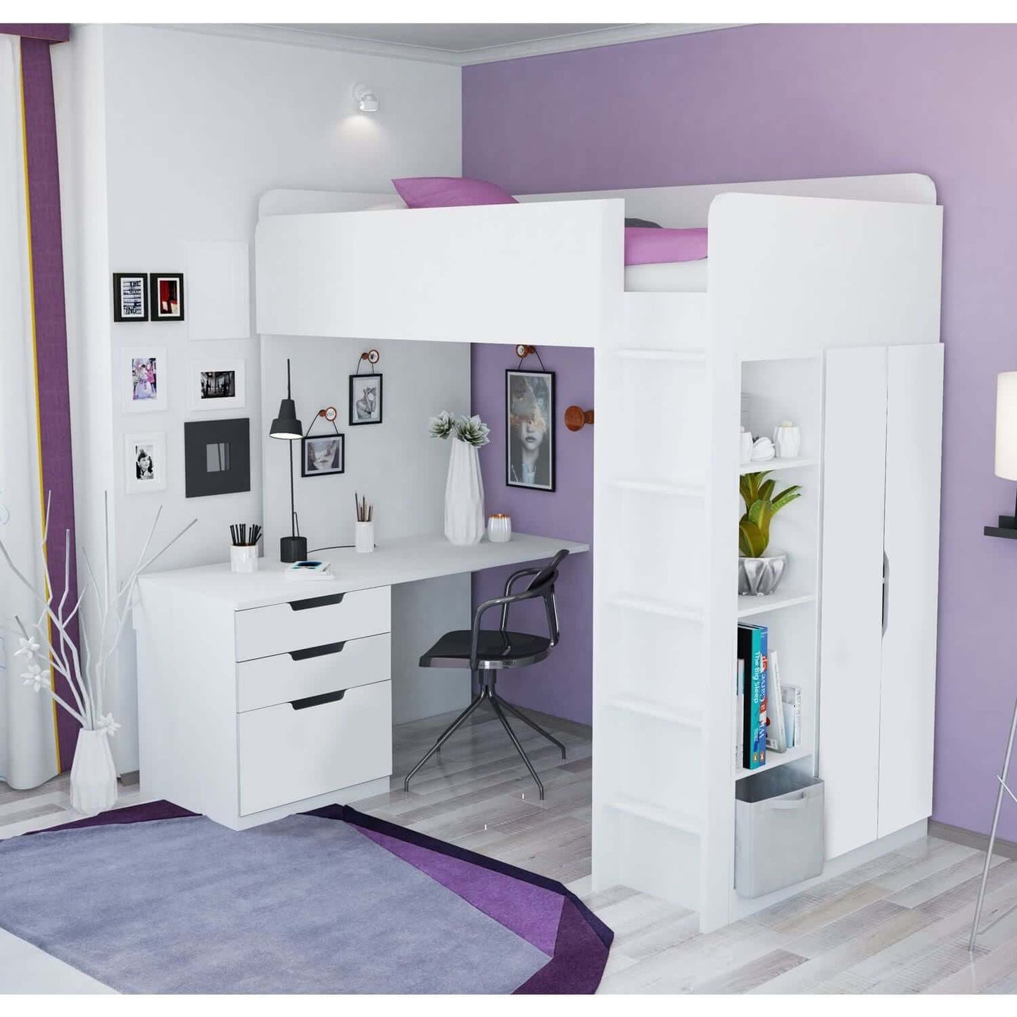 Kids High Sleeper Loft Bed Storage Bundle