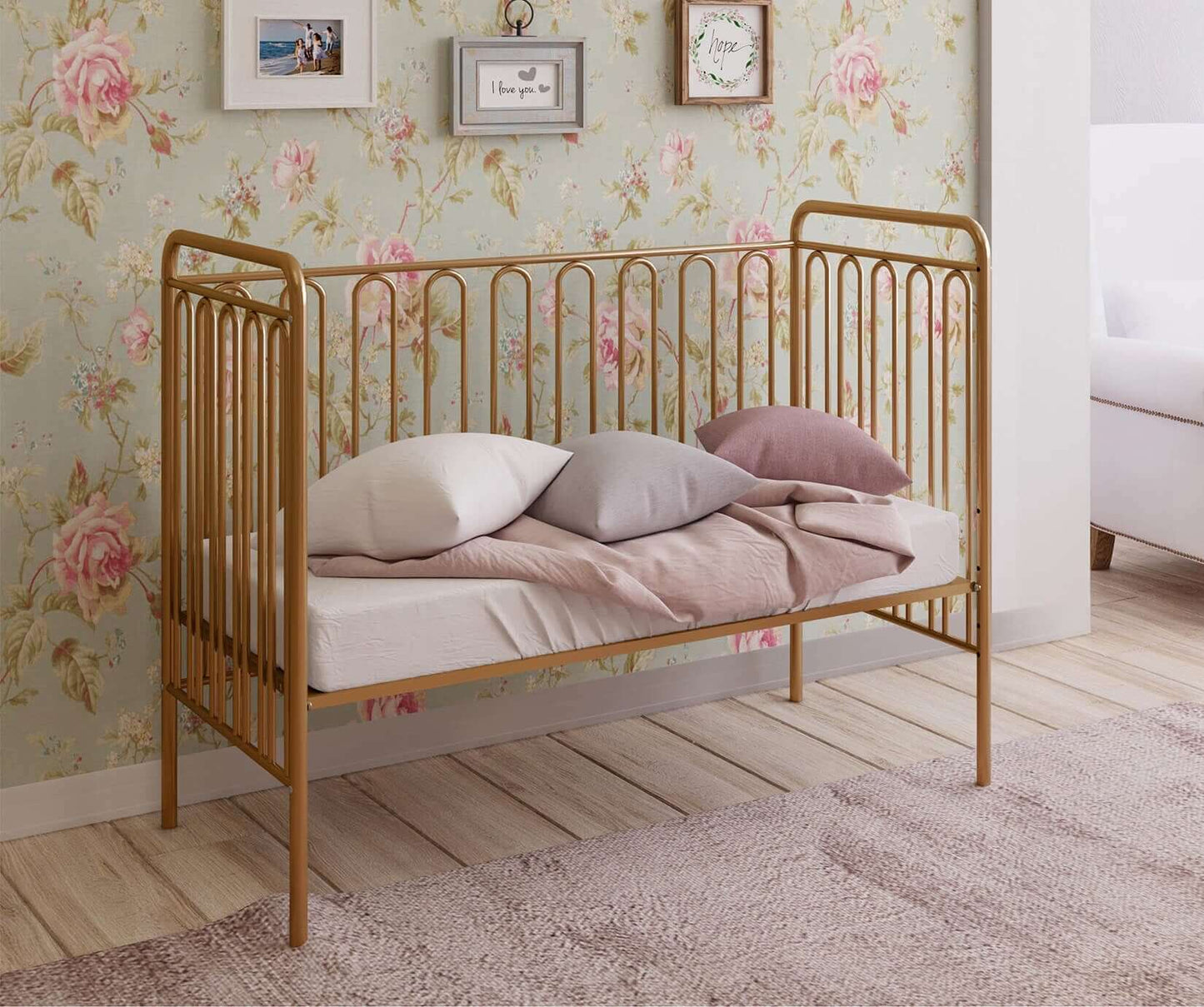 Vintage Metal Baby Cot 150, Gold