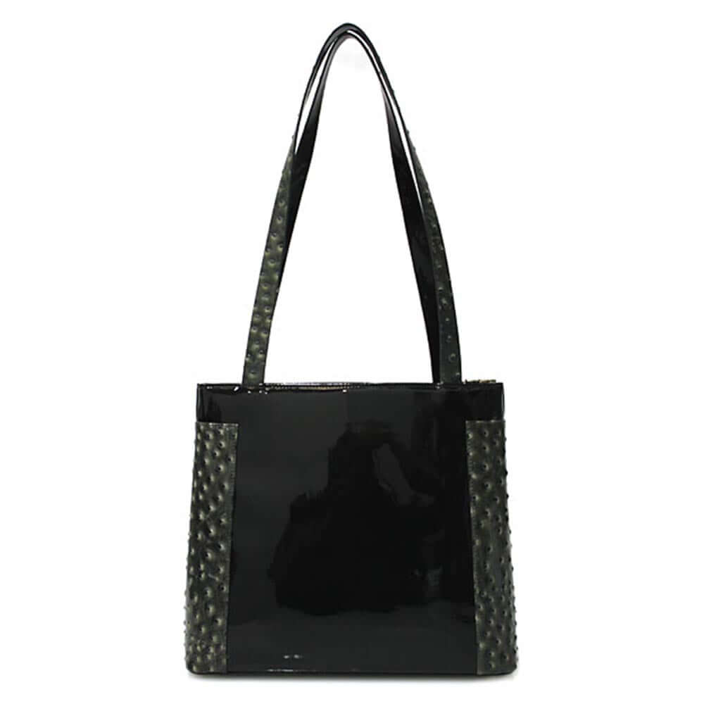 Patent Ostrich Shopper Bag