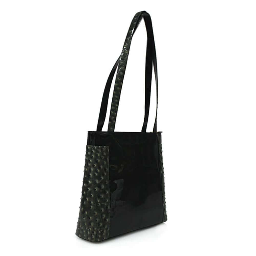 Patent Ostrich Shopper Bag