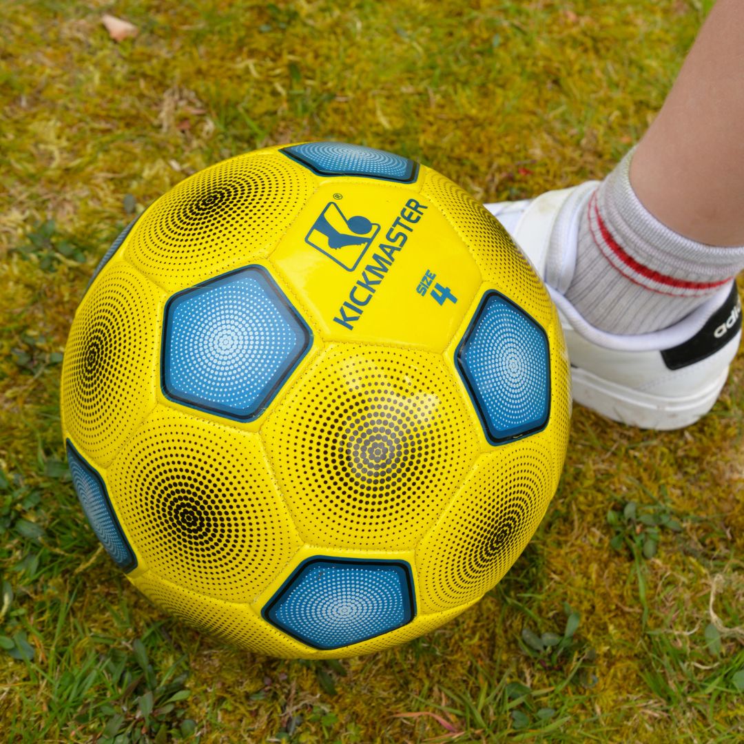 Kickmaster Football | Durable Training Football for Kids | Black & Yellow Fabric Football | Size 4
