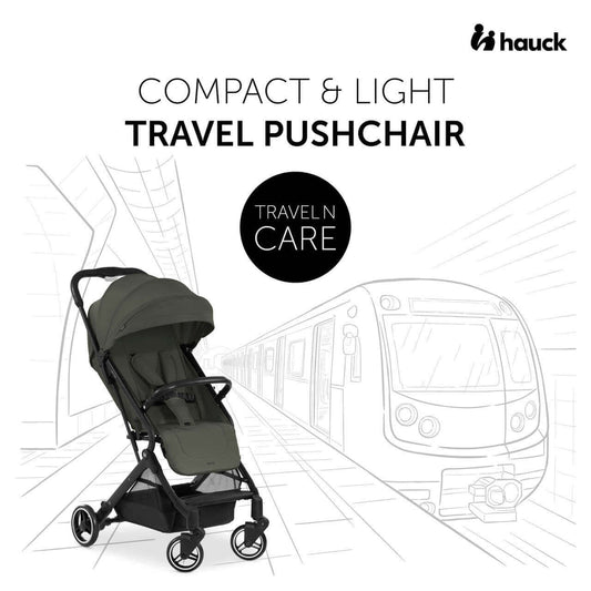 Hauck Travel N Care Pushchair Lightweight Compact Travel Stroller with Lie-Flat Recline and UPF 50+ Canopy