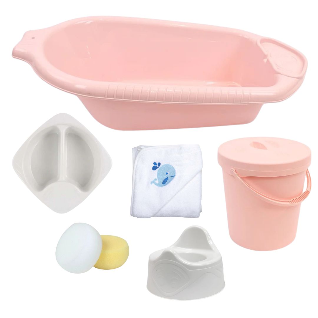 Junior Joy Baby Bath Time Essentials Bundle -Pink- 6 Piece Set