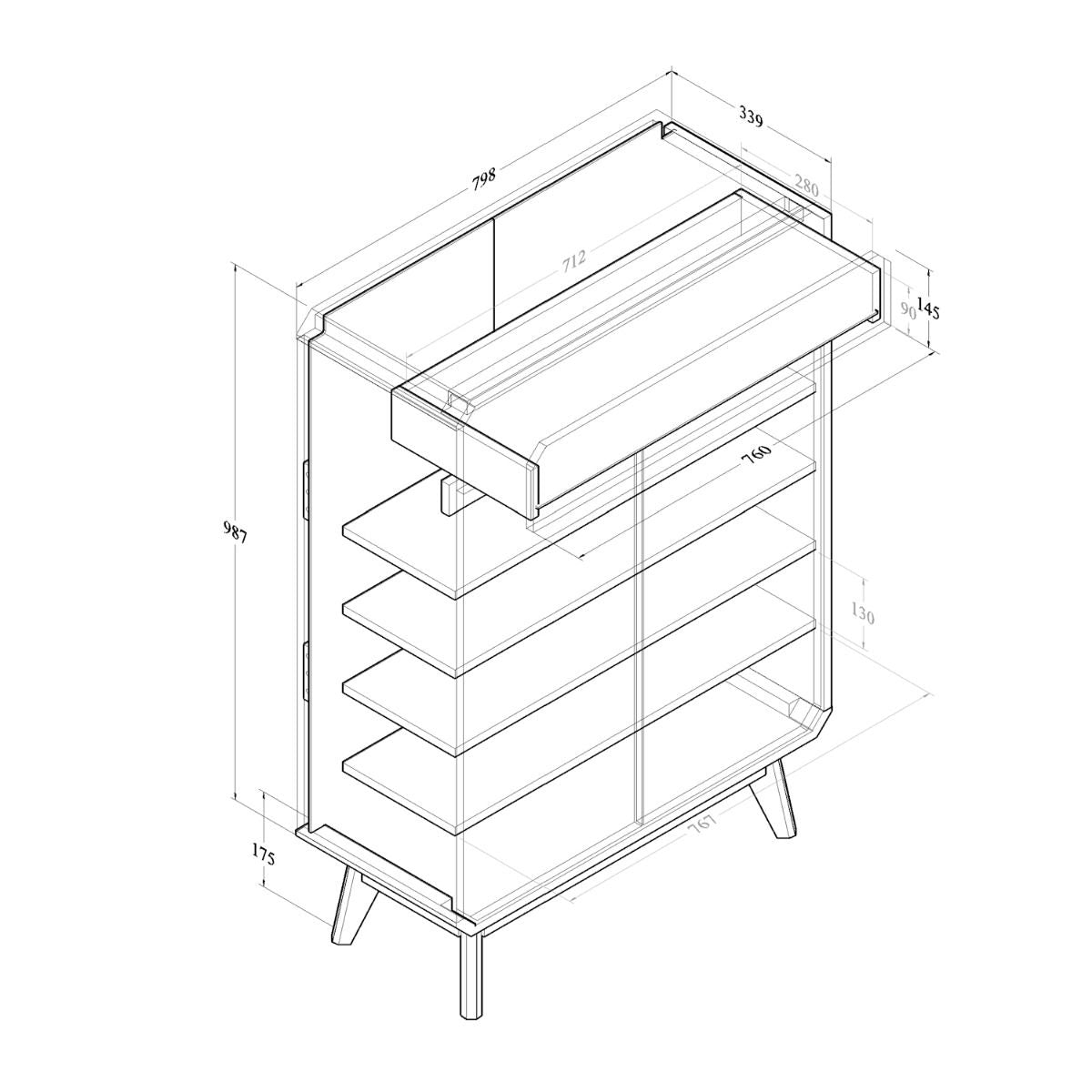 Shoe Cupboard with Drawer – Light Oak, 5 Adjustable Shelves