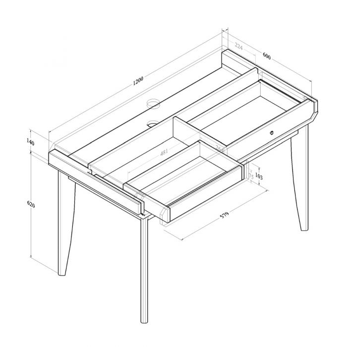 Dressing Table / Study Desk – Light Oak, Octagonal Pattern Design