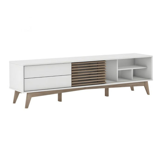 BAY TV Cabinet – White with Wood Effect Legs, 1.8m