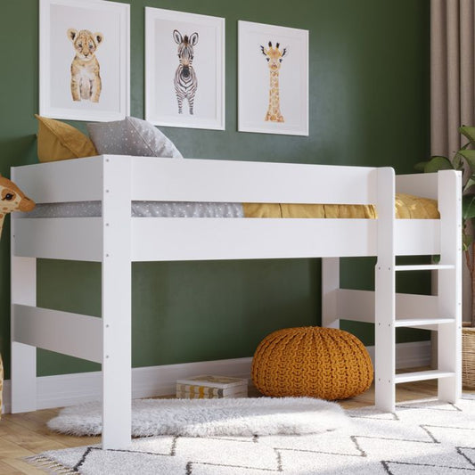 Kudl White Children's Mid Sleeper Bed – Modern Space-Saving Loft Bed Frame
