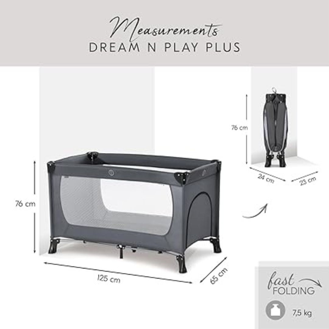 Hauck Dream N Play Plus – Comfortable Travel Cot and Playpen in One