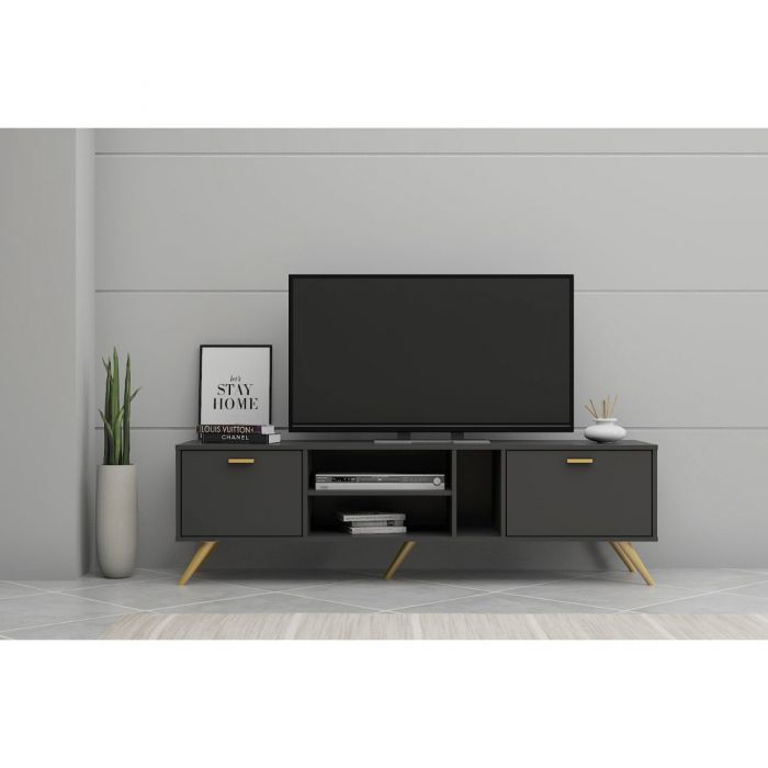 TV Cabinet – Dark Grey with Gold Accents, 1.6m