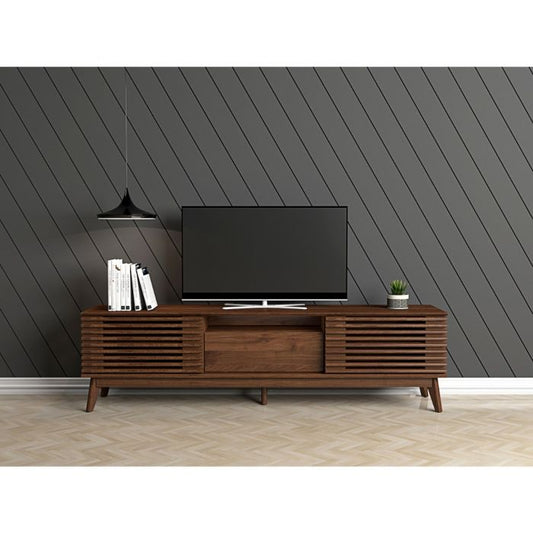 TV Cabinet – Columbian Walnut, 1.8m with Sliding Slatted Doors