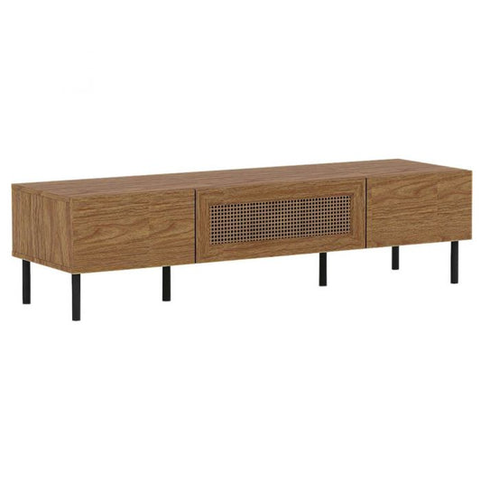 TV Cabinet – Mid Oak with Artificial Rattan, 1.4m