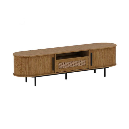TV Cabinet – 1.8m Rattan Media Unit with Sliding Doors | Light Oak Finish