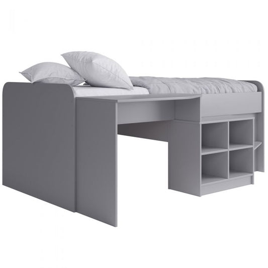 Kidsaw Grey Pilot Cabin Bed with Built-In Desk & Bookcase – Low Profile Space-Saving Kids Bed