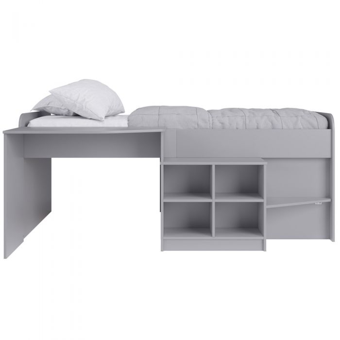 Kidsaw Grey Pilot Cabin Bed with Built-In Desk & Bookcase – Low Profile Space-Saving Kids Bed