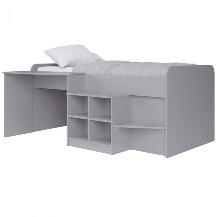 Kidsaw Grey Pilot Cabin Bed with Built-In Desk & Bookcase – Low Profile Space-Saving Kids Bed